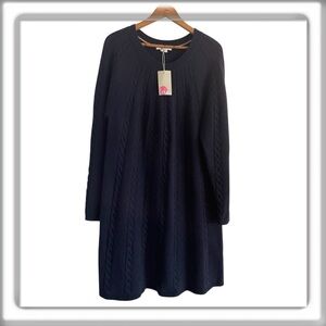 NWT Boden Cynthia Cable Knit Navy Sweater Dress Above Knee Wool Blend Size 14